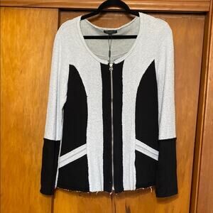 For Cynthia Black Gray Cardigan Zip Up Sweater Distressed - L